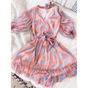Saints + Secrets Flowy Ruffle Dress pink & blue
